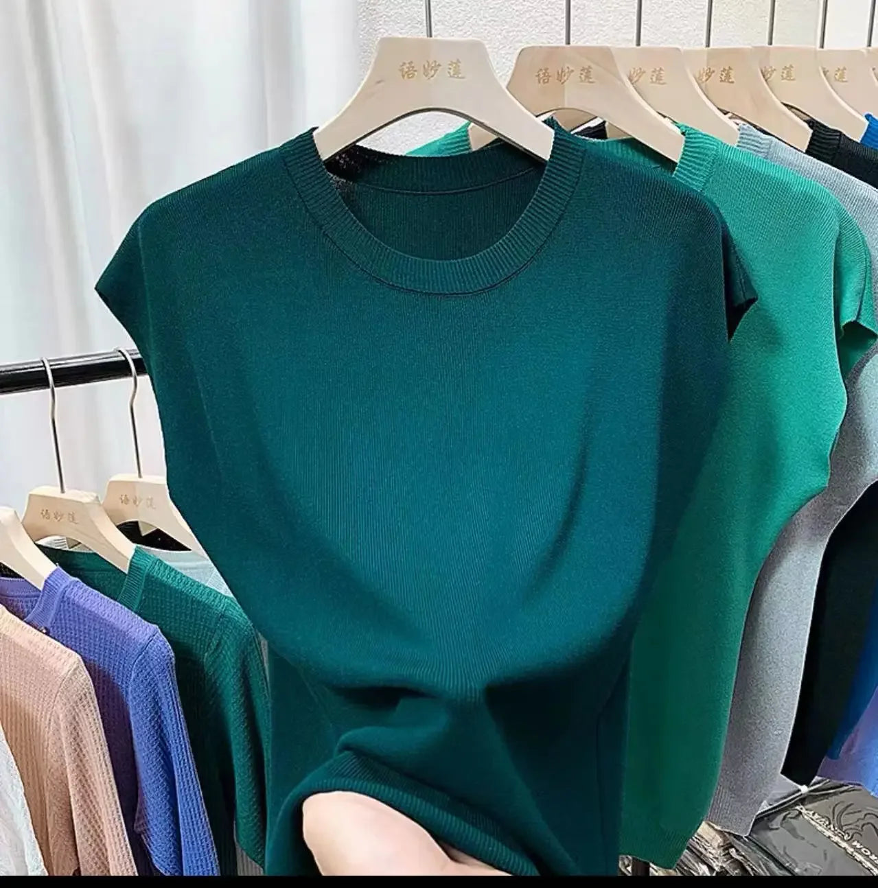 Women's T-Shirts 2024 Summer Ice Silk Knitted Tees Casual Solid Tops Purple Blue Fashion O Neck Short Sleeved Blouse for Women