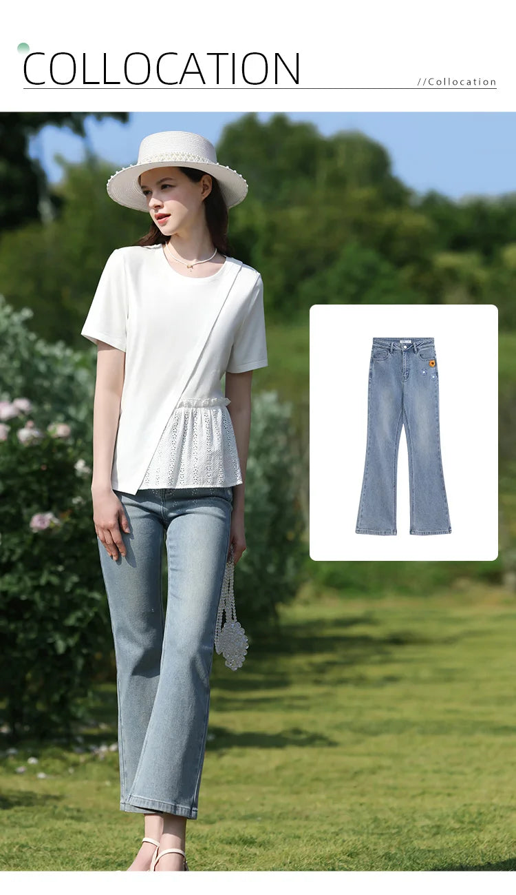 Women's Hollow-Out O-Neck Cotton Blend T-Shirt – Summer 2024 | Office Lady Style by I BELIEVE YOU