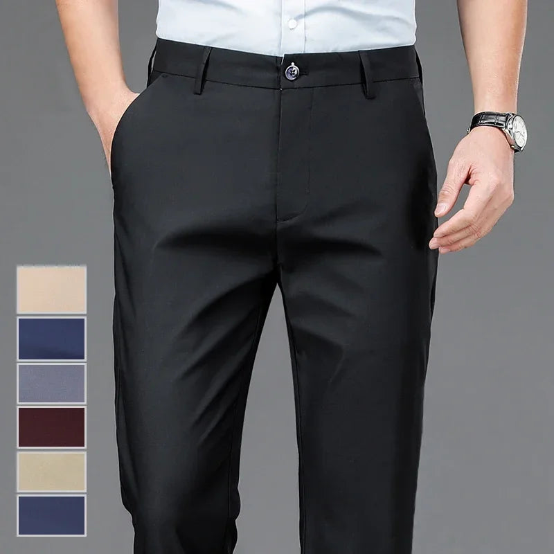 QUHNBGY Men’s Smart Casual Straight-Leg Pants with Pockets – Spring and Autumn Collection