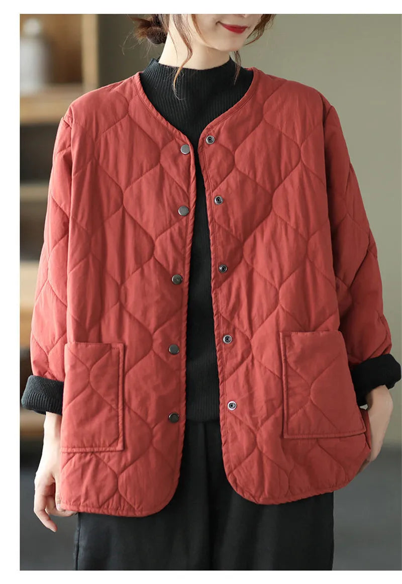 LUO. TAO. FUSH I Women's Winter Office Lady Coat – Single-Breasted Buttoned Short Jacket