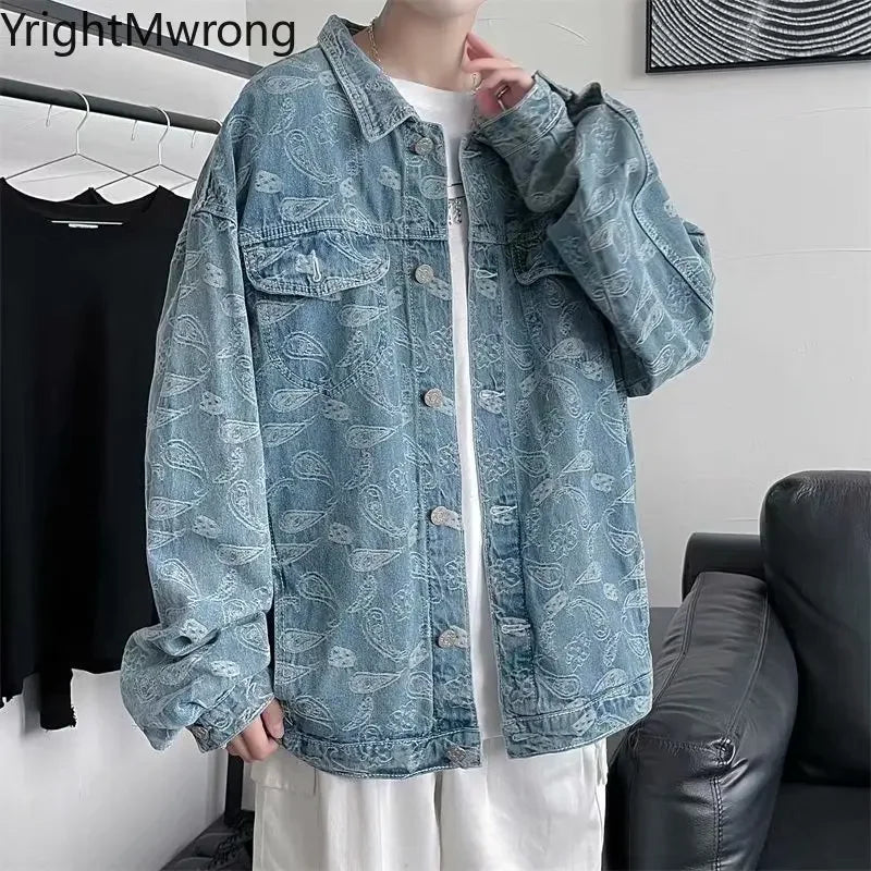 YrightMwrong High Street Floral Denim Jacket - Stylish, Casual Outerwear for Spring and Autumn