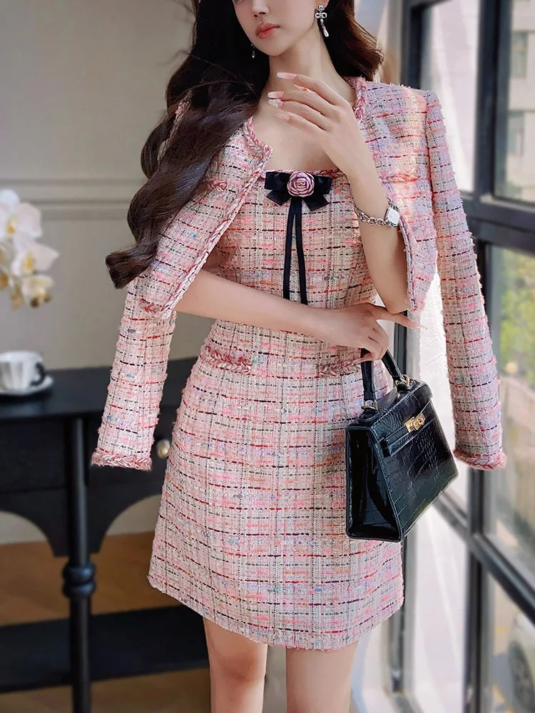 Dabuwawa Women's England Style Plaid A-Line Dress with Tassel, Button, and Patchwork Details – Autumn/Winter Collection