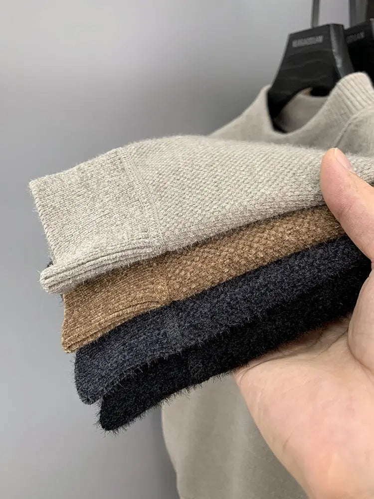 Autumn Winter Warm Fleece Men Sweater - Casual Pullover with Embroidery