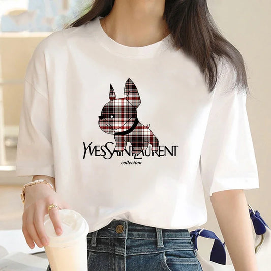 Dog Printed T-shirt Casual Letter Pattern Tops Summer Loose Clothing  y2k top