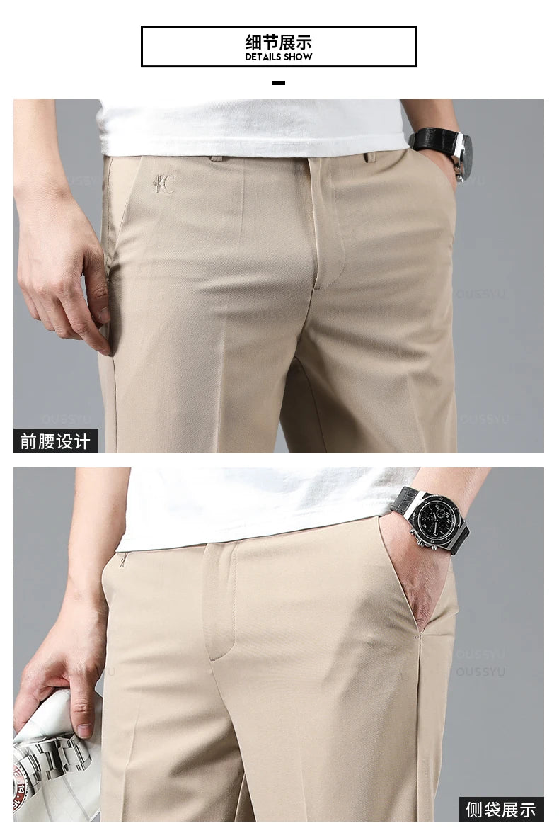 OUSSYU Men’s Smart Casual Straight-Leg Pants – Lightweight Summer Collection