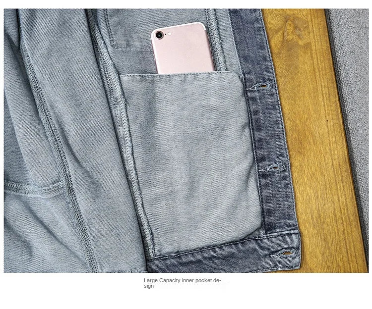 NoEnName_Null Men's Casual Denim Jacket - Spring/Autumn Lightweight Outerwear
