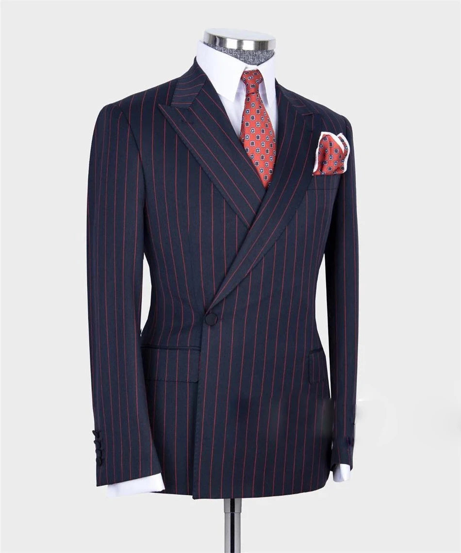 NoEnName_Null Men's Smart Casual Double-Breasted Suit – Cotton & Polyester Blend for All Seasons