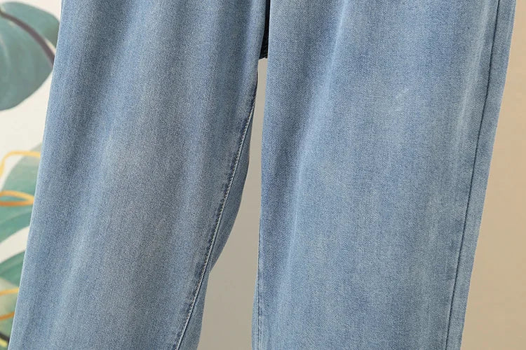 BISENMADE Women's High-Waist Slim Fit Stripe Harem Jeans with Pockets – Ankle-Length for Spring/Summer