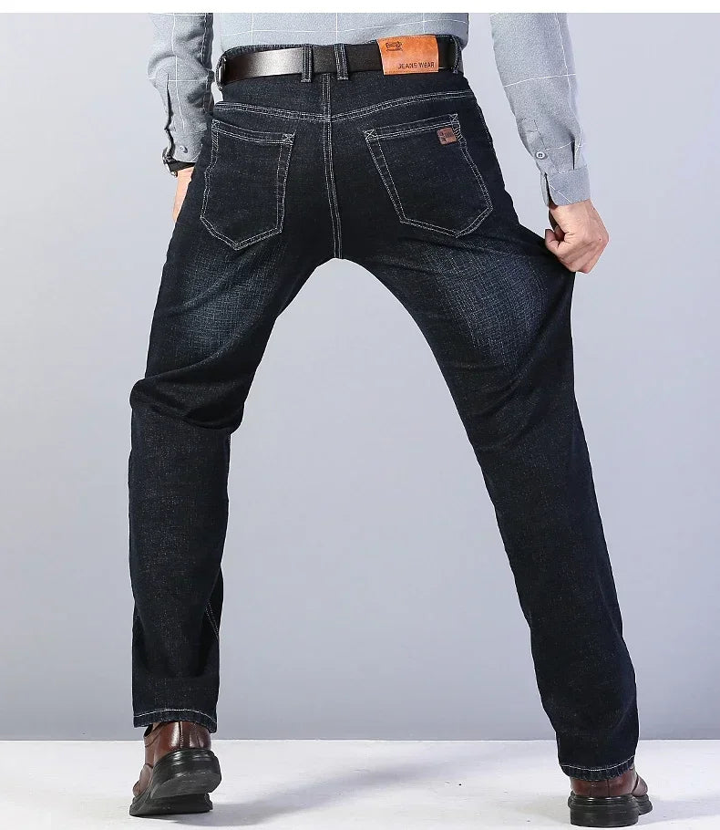 Business Men's Stretch Jeans Autumn New Straight Casual Regular Classic Fashion Denim Trousers