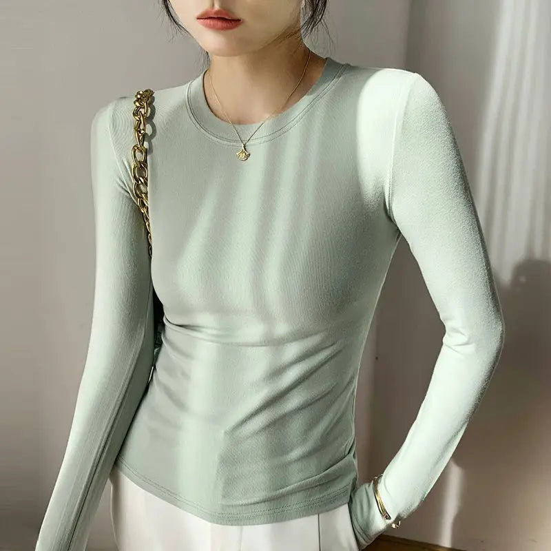 Casual Solid Color T-Shirt for Middle-Aged Women – High Stretch Cotton-Polyester Blend