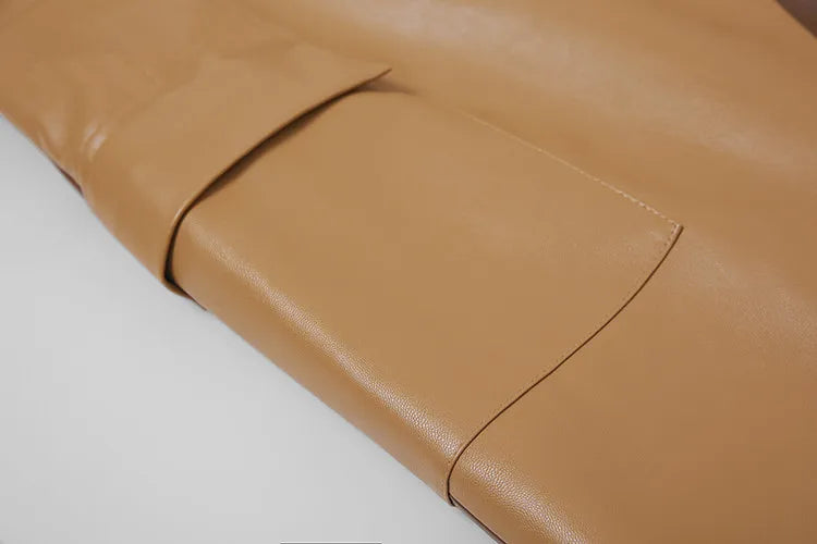 Orgreeter Women’s Office Lady Faux Leather Print Pencil Dress - Autumn/Winter Turn-Down Collar Dress