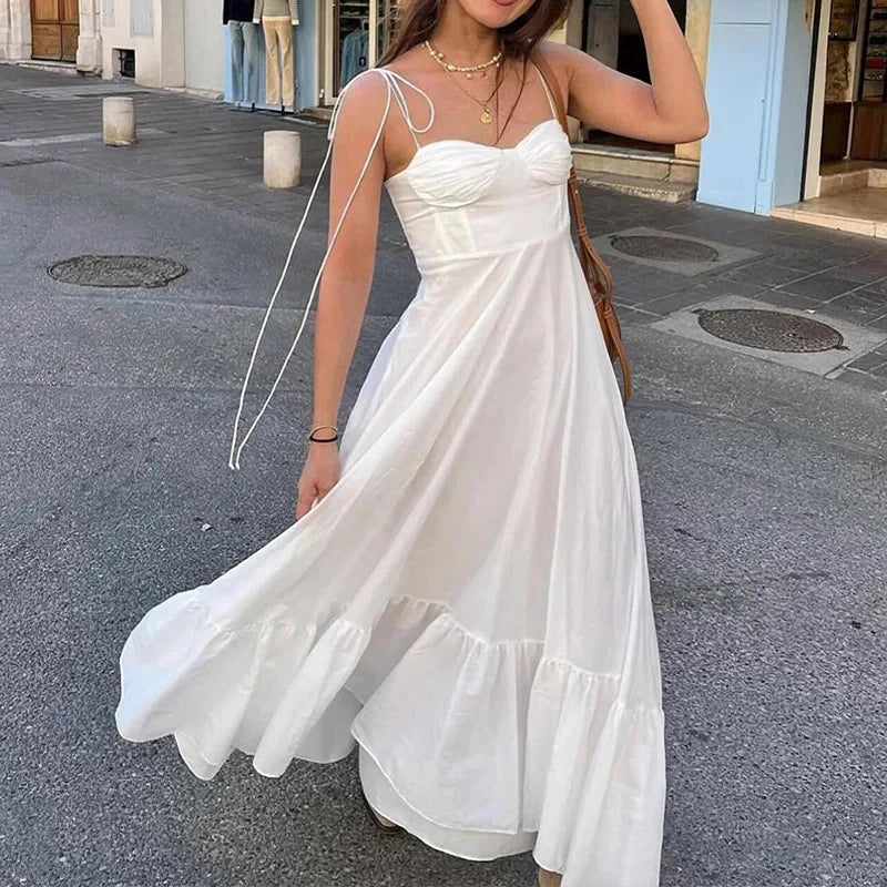 Donsignet Women’s Casual V-Neck Ankle-Length A-Line Dress – High Stretch Polyester | Loose Fit, Solid Color | Spring/Summer 2024
