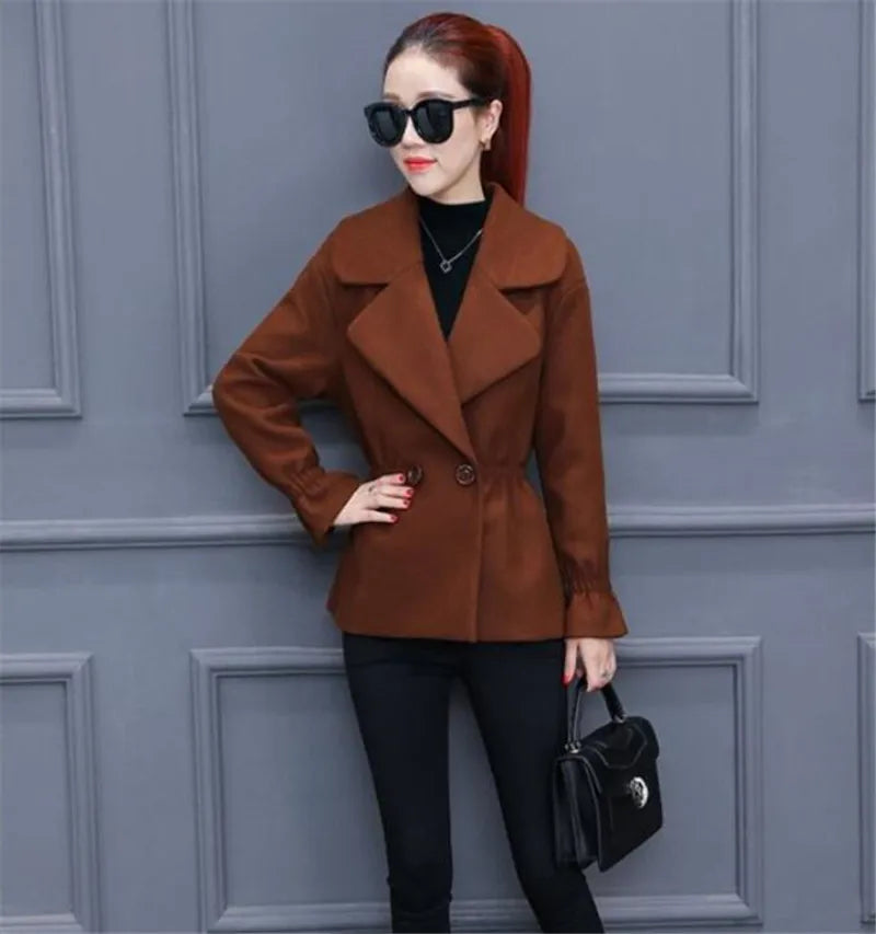 XLMJDZGS Women's Slim Fit Woolen Coat – Casual Autumn & Winter Outerwear with Turn-Down Collar