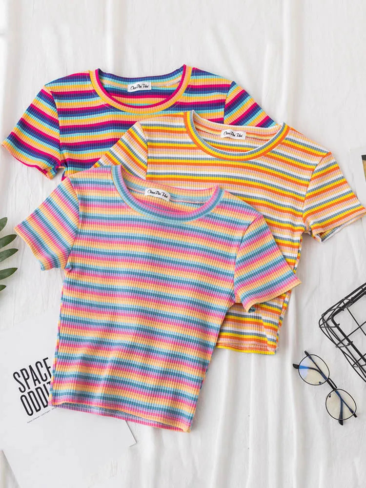 EGOROVA Women's Casual Striped Art-Patterned Summer T-Shirt (DF-3466/xdh)