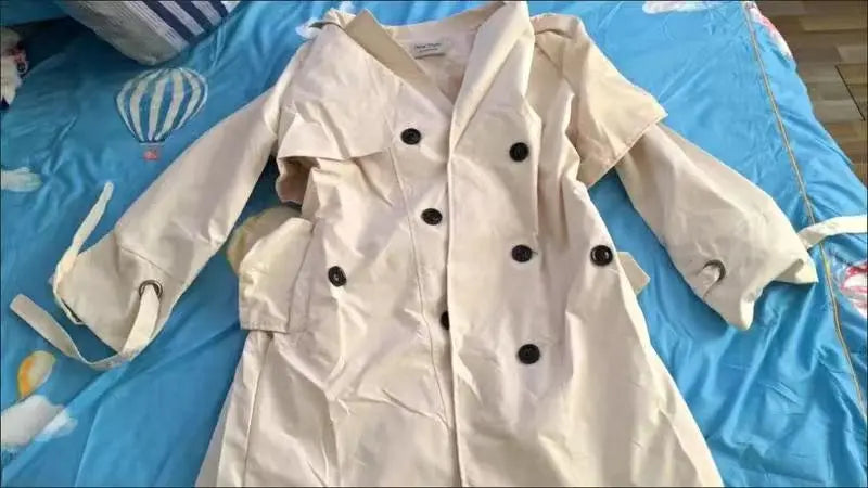 NoEnName_Null Women's Preppy Style Double-Breasted Trench Coat with Ruched and Spliced Details