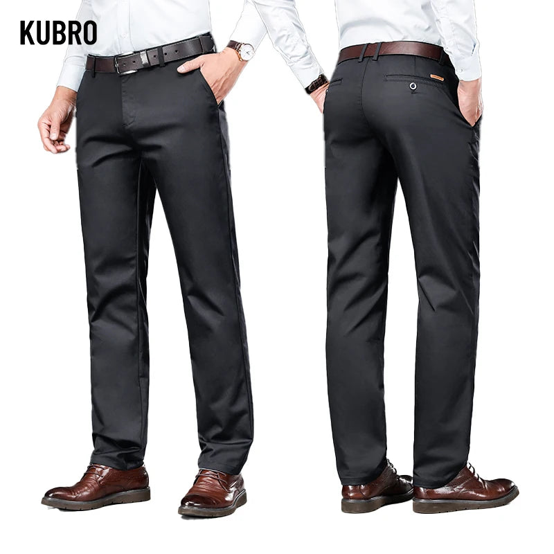 KUBRO Men’s Smart Casual Straight-Leg Pants with Fur Decoration – Autumn/Winter
