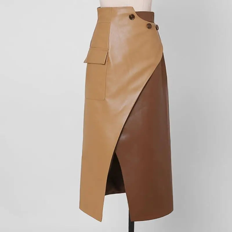 Orgreeter Women’s Office Lady Faux Leather Print Pencil Dress - Autumn/Winter Turn-Down Collar Dress