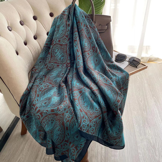 NoEnName_Null Cartoon Print Silk and Polyester Scarf for Women – Stylish Shawl and Scarf for Casual Wear