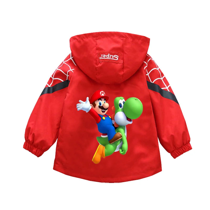 Spring Boys and Girls Cartoon Super Mario Zipper Hoodies Jacket for 1-10 Years