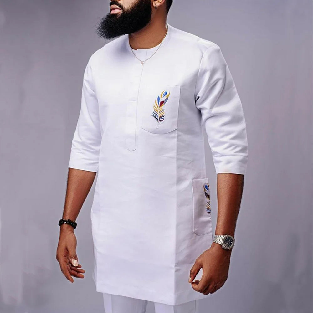 SBIP Men’s Floral Cotton Casual O-Neck Full Sleeve Shirt with Appliques & Embroidery