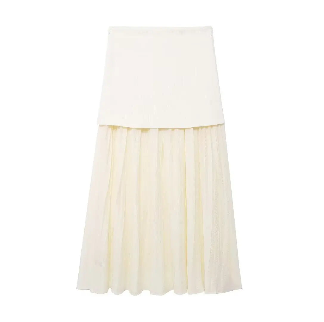 TRAFZA Women’s V-Neck Pleated Maxi Dress – Ankle-Length with Decorative Buttons for Autumn/Winter