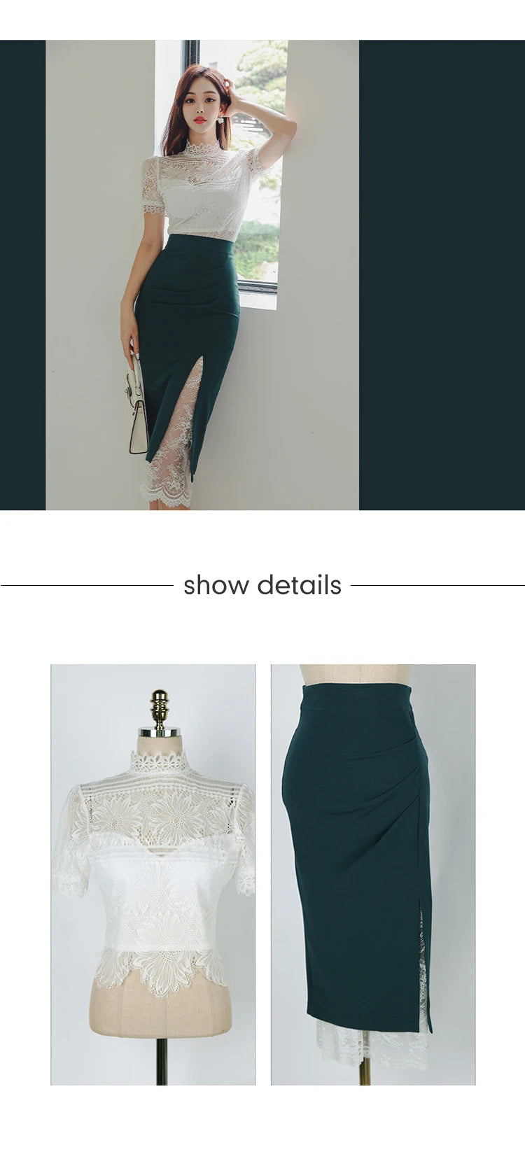 MingJieBiHuo Women's Vintage Slim Fit Lace Midi Dress – Stand Collar, Zipper Closure