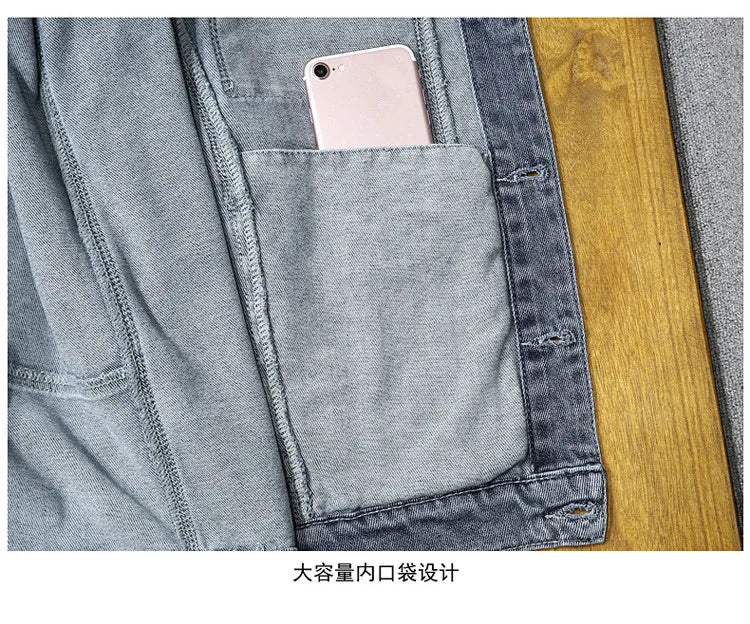 NoEnName_Null Men's Casual Denim Jacket - Spring/Autumn Lightweight Outerwear