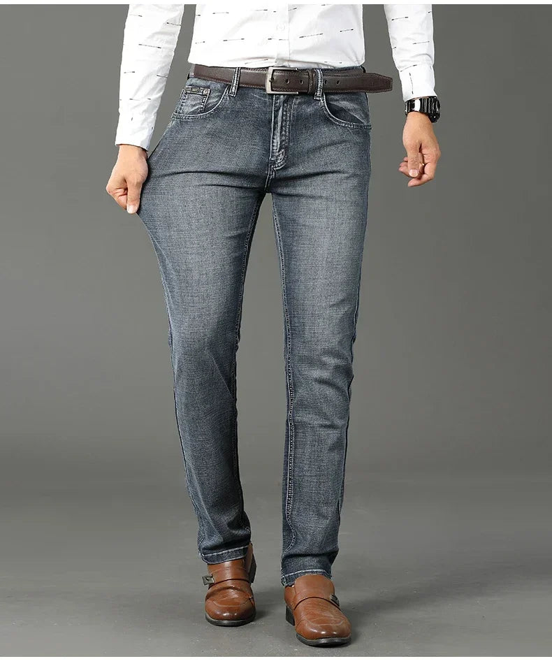 WTHINLEE Men's Smart Casual Mid-Waist Denim Jeans - Straight Fit, Full-Length, Midweight