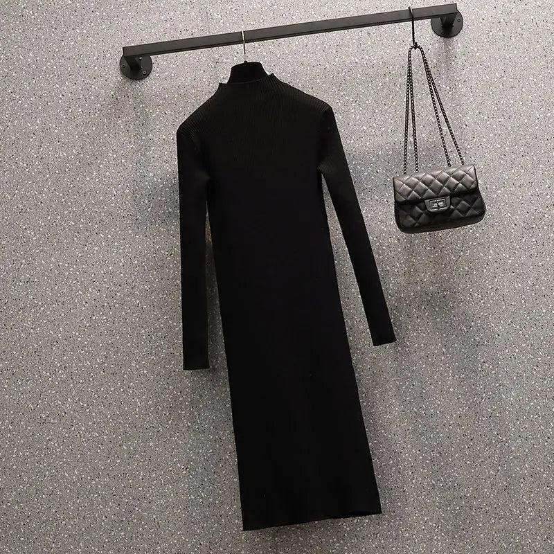 Women’s Casual V-Neck A-Line Sweater Dress Set – Autumn/Winter Geometric Knit Dress