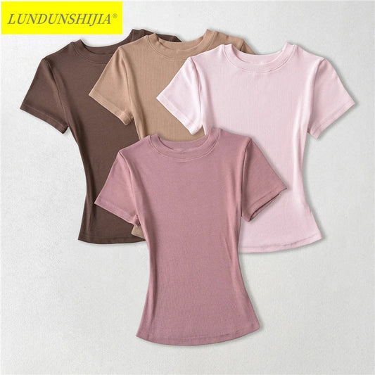 STVY Women's Slim Fit Solid Knit Tee with O-Neck - High Street Spring/Summer Top