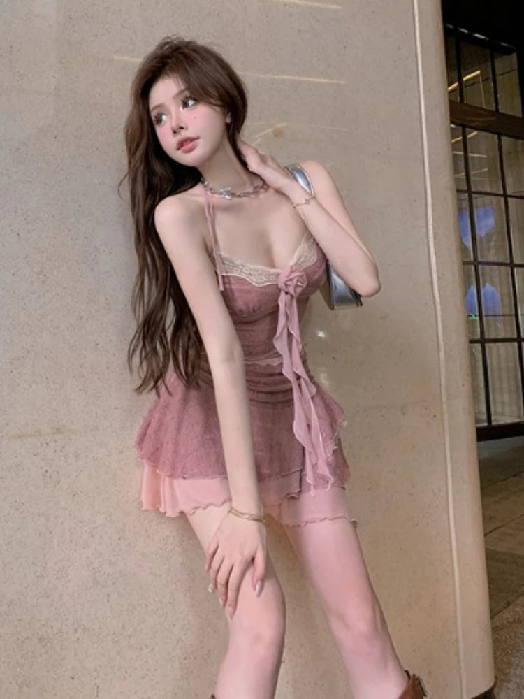 Nomikuma Women's Sexy Ruffled A-Line Mini Dress – Sleeveless V-Neck Summer Style