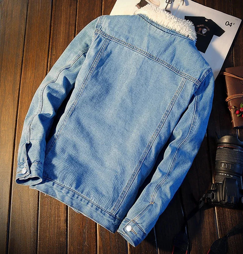 Shangkaka Men’s Vintage Slim Fit Denim Jacket - Autumn & Winter Outerwear