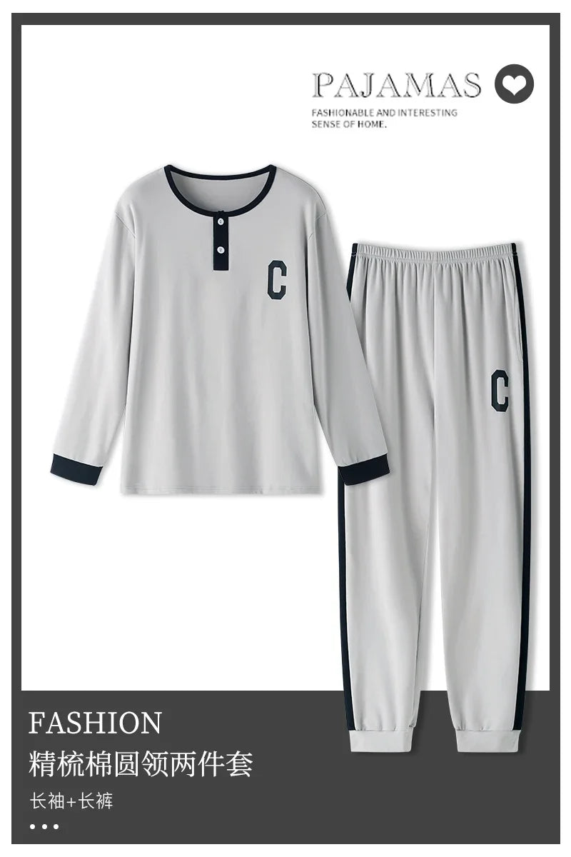 Elegant Man's Pajamas Loungewear 2023 Autumn Winter New Big Size 3xl 4xl Knitted Cotton Sleepwear Fashion Lounge Set Nightwear