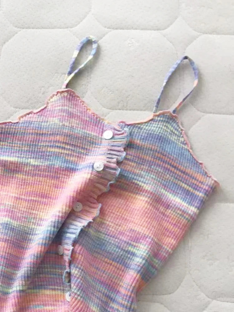 Abebey Women's Super-Short Tie-Dye Knitted Top - Casual Summer Wear