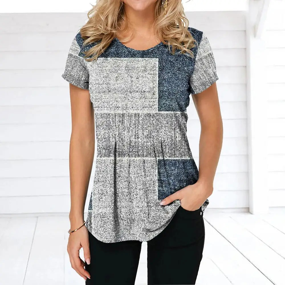 NoEnName_Null Women’s 3D Print Patchwork T-Shirt – Casual American Retro O-Neck Short Sleeve Top