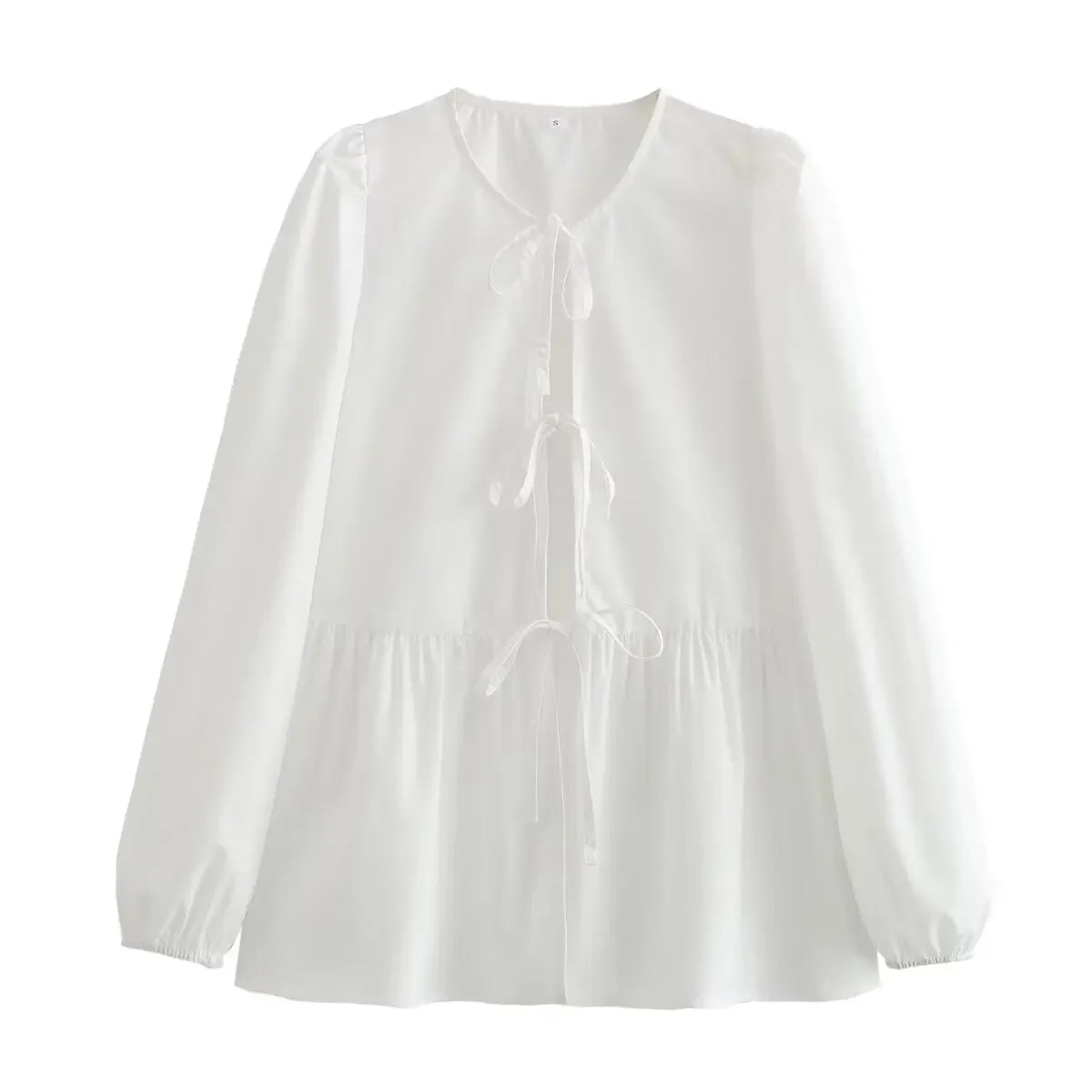 ASDS Women's Vintage Ruffled O-Neck Loose Fit Long Casual Shirt – Puff Sleeve, Single Breasted, Polyester Broadcloth