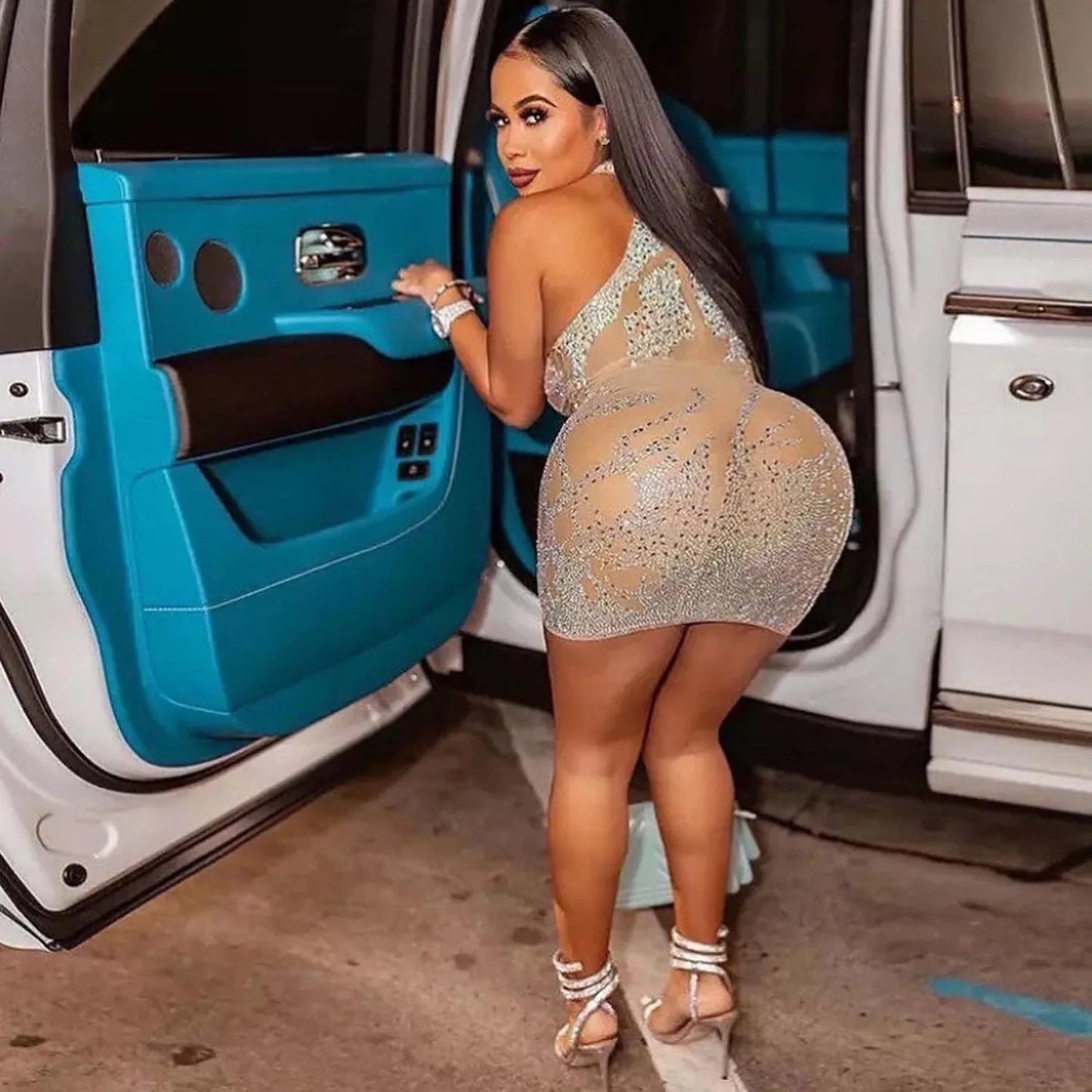 Risbrdfly Sexy & Club Sheath Dress with Diamond Decoration for Women – Mini Above Knee, O-Neck, Slim Fit