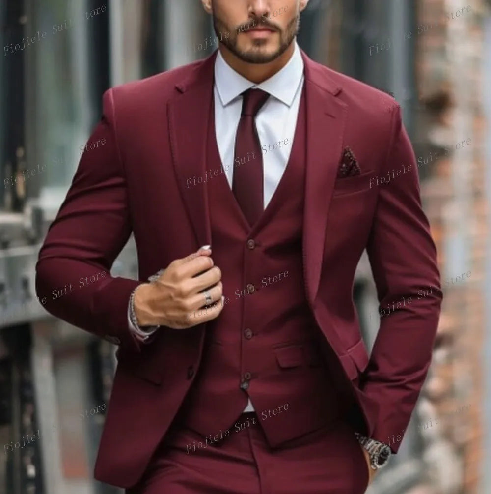 Fiojiele Men's Formal Wedding Suit - Cotton-Polyester Blend, Single Breasted, Four-Season Comfort