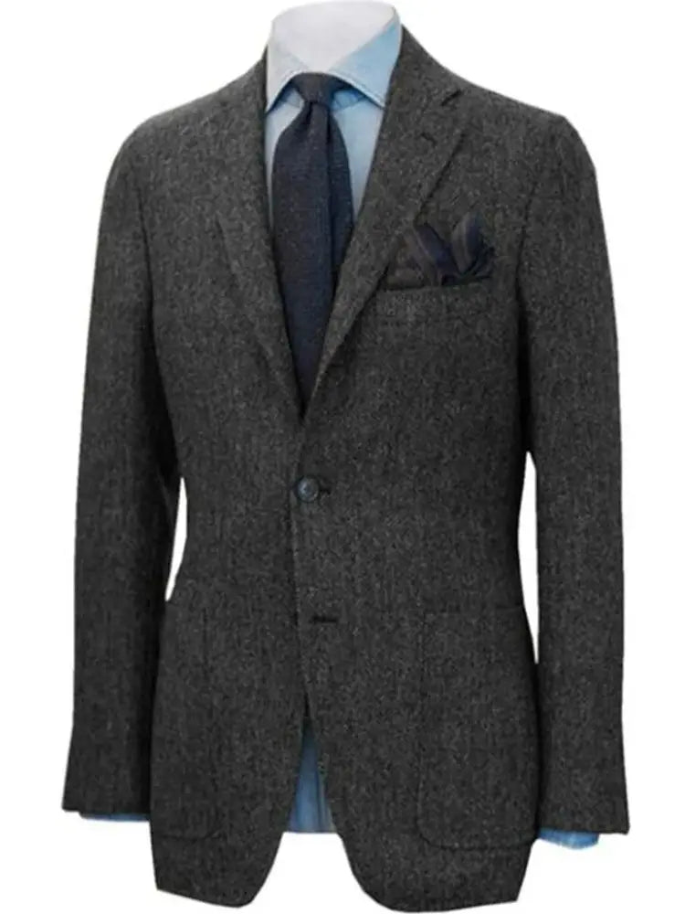 Men's Suit Brown Herringbone Blazer Prom Tuxedos Wool Tweed Single Breasted Formal Bussiness/Wedding Prom Jacket(Only Coat)