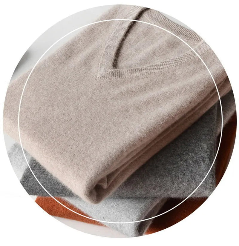 Abundance Flloh Men’s Casual Cashmere & Spandex V-Neck Pullover – Autumn & Winter Sweater