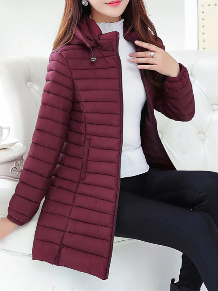 DQCWYY Women's Slim Fit Long Hooded Cotton Coat – Autumn/Winter Casual Jacket