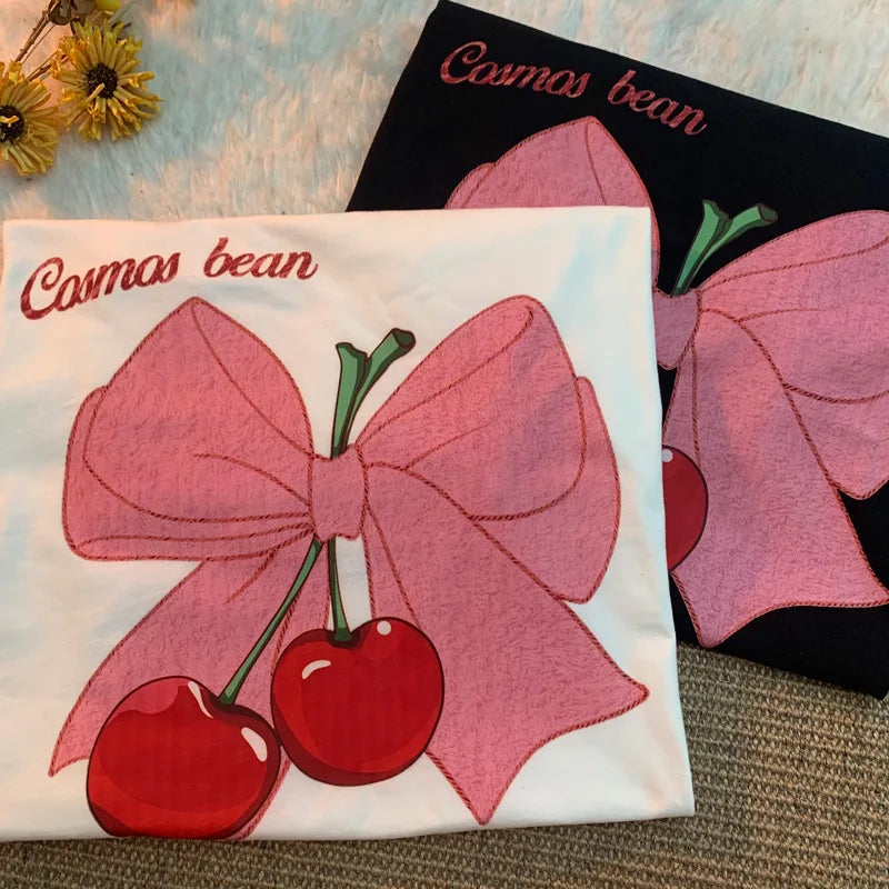 NoEnName_Null Junior Women’s Cartoon Print Casual T-Shirt – Summer Blended Cotton Tee