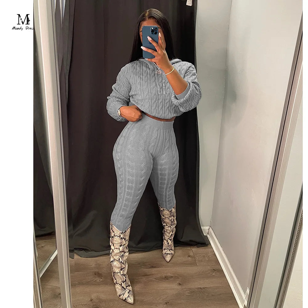 Mandydress Women's Hooded Casual Pullover and High-Waist Skinny Pants Set – Autumn/Winter Collection