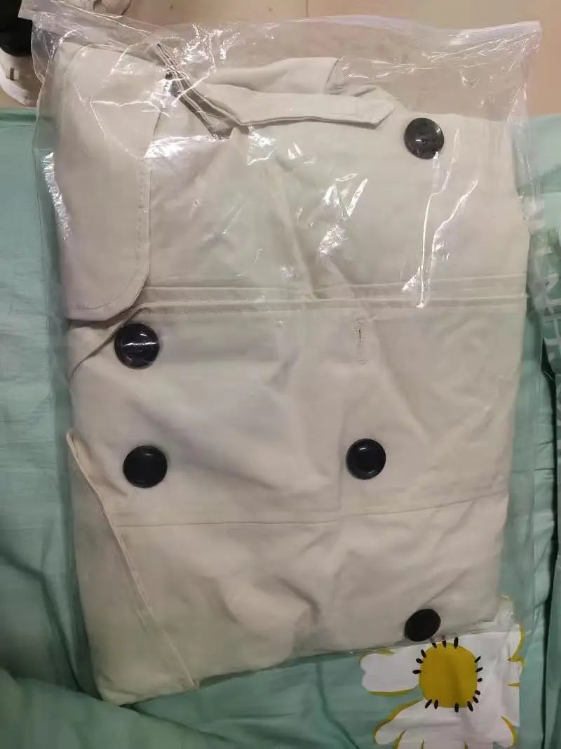 NoEnName_Null Women's Preppy Style Double-Breasted Trench Coat with Ruched and Spliced Details