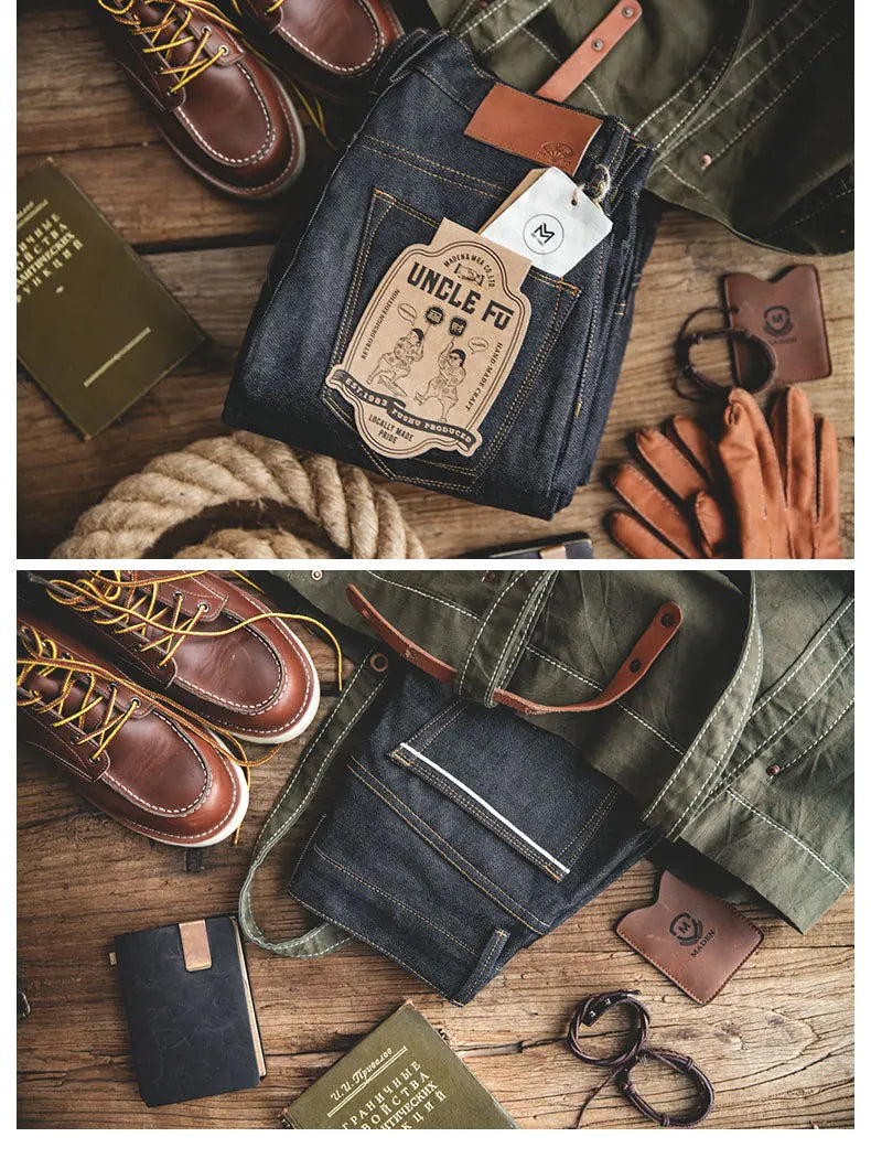 MADEN Men’s Midweight Denim Cargo Pants – Casual Full-Length Jeans with Pockets for Everyday Wear