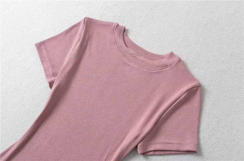 STVY Women's Slim Fit Solid Knit Tee with O-Neck - High Street Spring/Summer Top