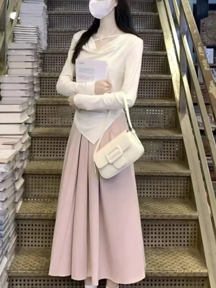 Miss tough Junior Sweet Autumn/Winter Asymmetrical A-Line Dress with Square Collar – Ankle Length, 