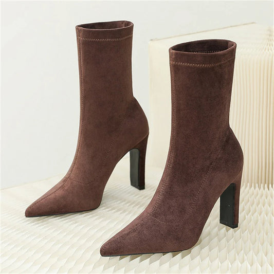 Eilyken Women's Ankle Boots – High Heel, Platform, Flock Material, Street Style