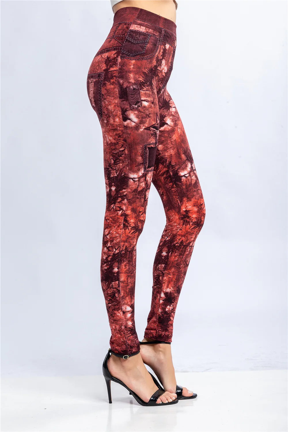 CUHAKCI Women's High-Waist Seamless Printed Leaf Leggings – Ankle-Length, Sexy Workout Gym Tights