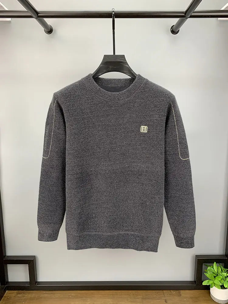 Autumn Winter Warm Fleece Men Sweater - Casual Pullover with Embroidery